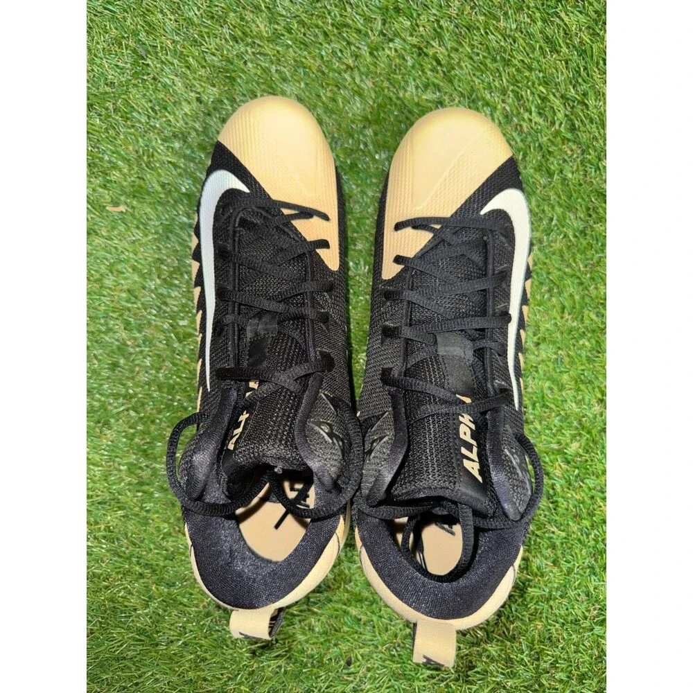 Men's 12 Nike Alpha Menace Pro Mid PE Football Cleats Black Gold AJ6604-002 NFL